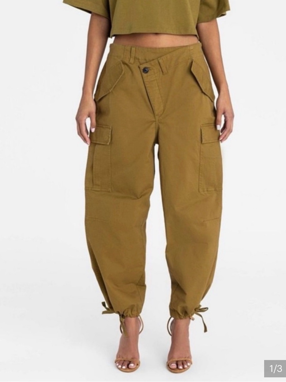 NWT Wide Leg Cotton Cargo Crop Pants in Olive Green KBB by Kahlana Large